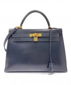 HERMESエルメス）の古着「ケリー32/外縫い/ボックスカーフ/ネイビー/V刻印：1966年製造」｜ネイビー