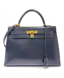 HERMES（エルメス）の古着「ケリー32/外縫い/ボックスカーフ/ネイビー/V刻印：1966年製造」｜ネイビー