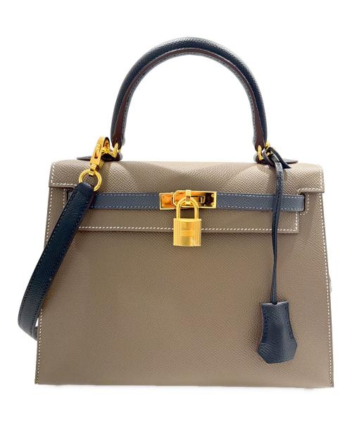 HERMES（エルメス）HERMES (エルメス) Kelly 25, external stitching, tricolor/ケリー25 外縫い トリコロール エトゥープ/アルドワーズ/ブラック サイズ:25の古着・服飾アイテム