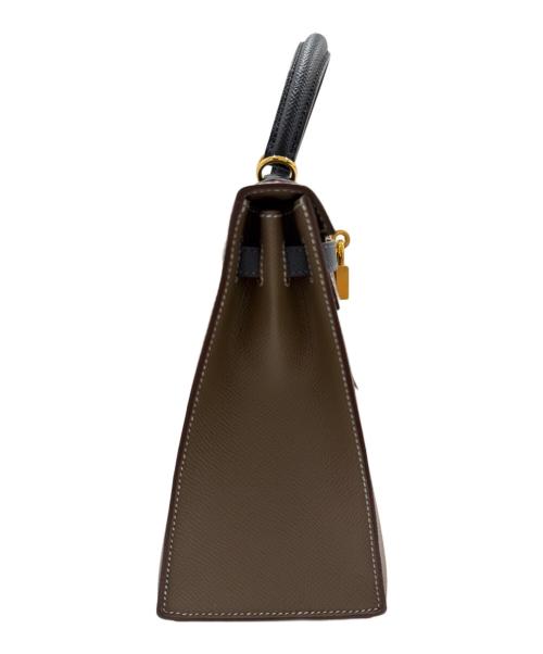 HERMES（エルメス）HERMES (エルメス) Kelly 25, external stitching, tricolor/ケリー25 外縫い トリコロール エトゥープ/アルドワーズ/ブラック サイズ:25の古着・服飾アイテム