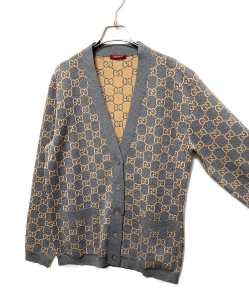 GUCCI（グッチ）GUCCI (グッチ) GGジャガードリバーシブルカーディガン グレー×ブラウン サイズ:Lの古着・服飾アイテム