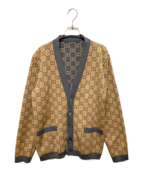 GUCCI（グッチ）GUCCI (グッチ) GGジャガードリバーシブルカーディガン グレー×ブラウン サイズ:Lの古着・服飾アイテム