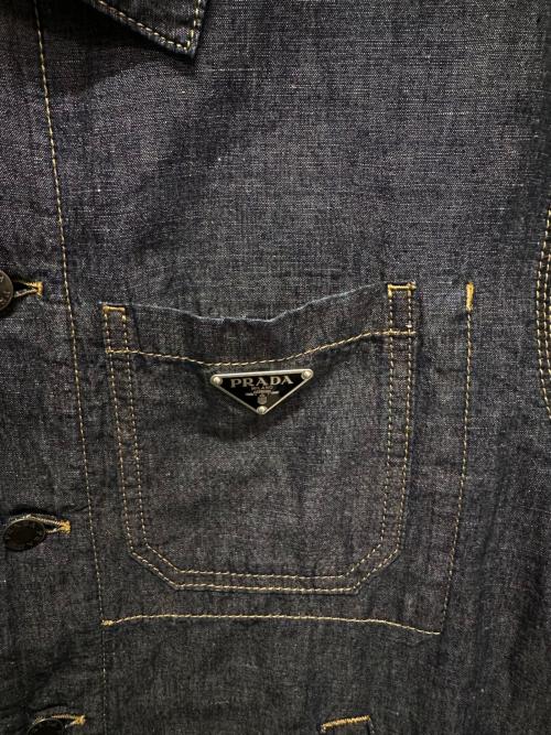 PRADA（プラダ）PRADA (プラダ) トライアングルロゴコットンリネンデニムジャケット インディゴ サイズ:Sの古着・服飾アイテム