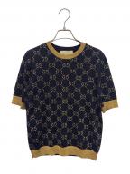 GUCCIグッチ）の古着「GGコットンラメ 半袖 ニット」｜ブラック×ゴールド