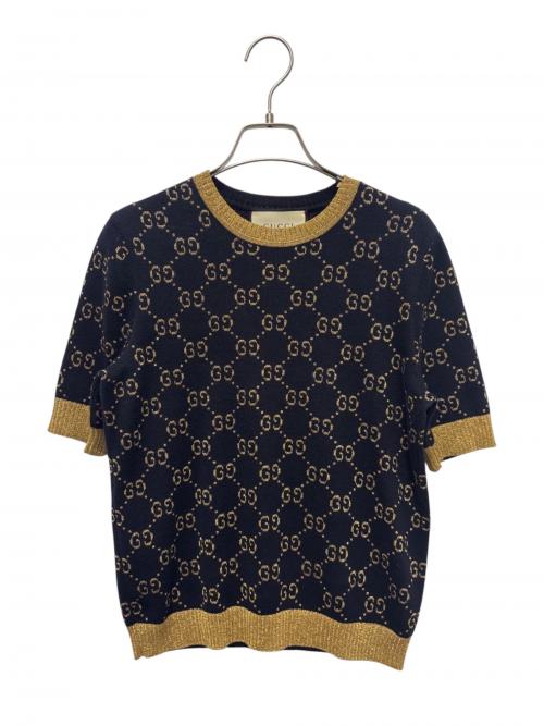 GUCCI（グッチ）GUCCI (グッチ) GGコットンラメ 半袖 ニット ブラック×ゴールド サイズ:Ｓの古着・服飾アイテム