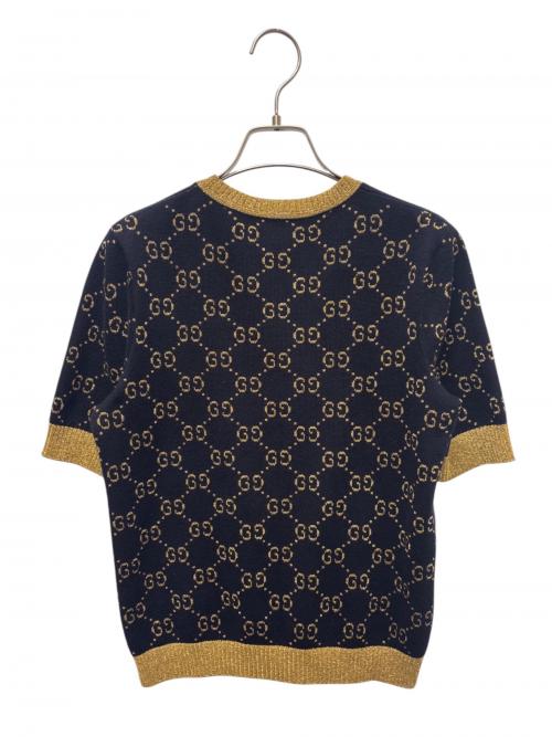 GUCCI（グッチ）GUCCI (グッチ) GGコットンラメ 半袖 ニット ブラック×ゴールド サイズ:Ｓの古着・服飾アイテム