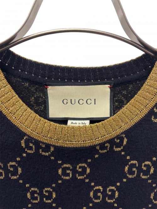 GUCCI（グッチ）GUCCI (グッチ) GGコットンラメ 半袖 ニット ブラック×ゴールド サイズ:Ｓの古着・服飾アイテム