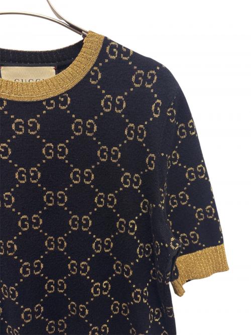 GUCCI（グッチ）GUCCI (グッチ) GGコットンラメ 半袖 ニット ブラック×ゴールド サイズ:Ｓの古着・服飾アイテム
