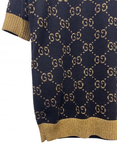 GUCCI（グッチ）GUCCI (グッチ) GGコットンラメ 半袖 ニット ブラック×ゴールド サイズ:Ｓの古着・服飾アイテム