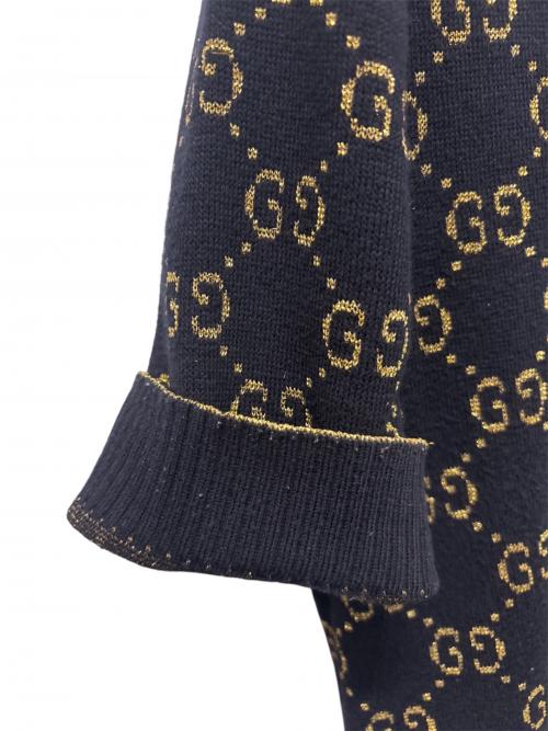 GUCCI（グッチ）GUCCI (グッチ) GGコットンラメ 半袖 ニット ブラック×ゴールド サイズ:Ｓの古着・服飾アイテム