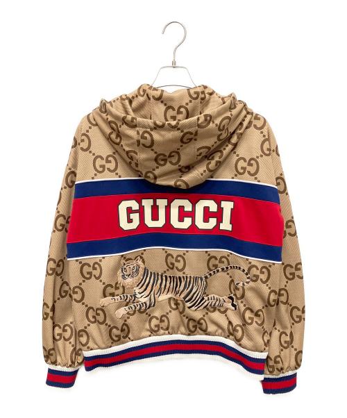 GUCCI（グッチ）GUCCI (グッチ) ジャンボGG タイガー ジャージー ジップアップフーディ ベージュ サイズ:Sの古着・服飾アイテム