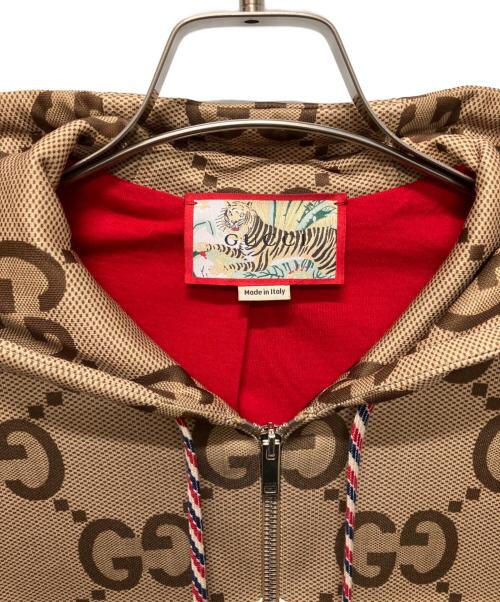 GUCCI（グッチ）GUCCI (グッチ) ジャンボGG タイガー ジャージー ジップアップフーディ ベージュ サイズ:Sの古着・服飾アイテム