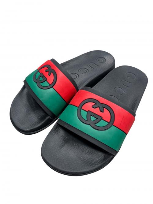 GUCCI（グッチ）GUCCI (グッチ) インターロッキングGスライドサンダル ブラック サイズ:8の古着・服飾アイテム
