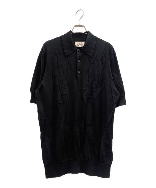 HERMES（エルメス）HERMES (エルメス) デザインニットポロシャツ ブラック サイズ:XLの古着・服飾アイテム