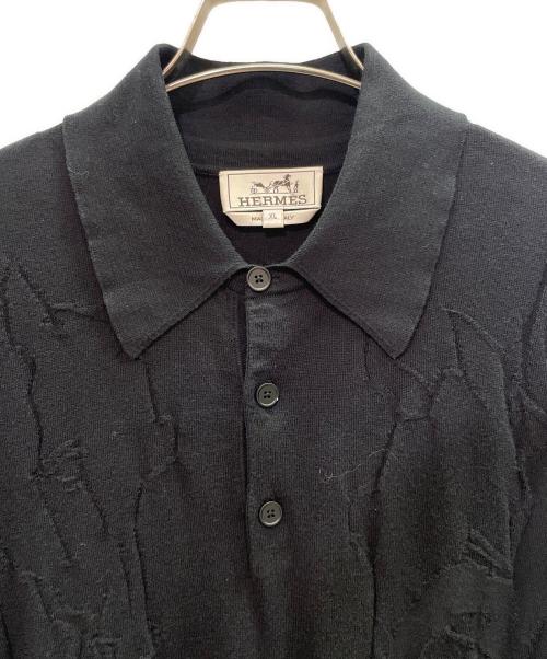 HERMES（エルメス）HERMES (エルメス) デザインニットポロシャツ ブラック サイズ:XLの古着・服飾アイテム