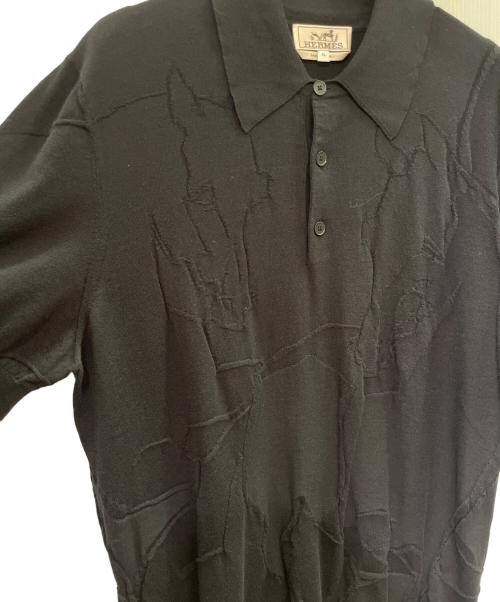 HERMES（エルメス）HERMES (エルメス) デザインニットポロシャツ ブラック サイズ:XLの古着・服飾アイテム