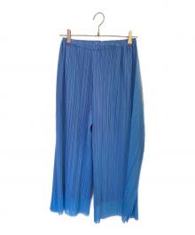 PLEATS PLEASE（プリーツプリーズ）の古着「レースレイヤードプリーツパンツ」｜スカイブルー