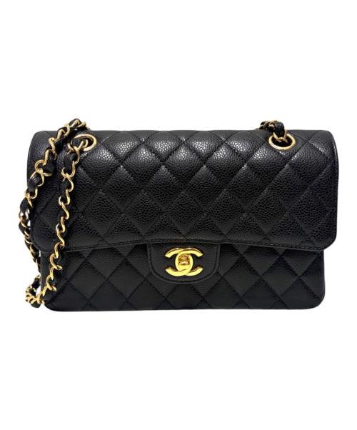 CHANEL（シャネル）CHANEL (シャネル) Wフラップショルダーバッグ ブラック×ゴールド金具 サイズ:23の古着・服飾アイテム