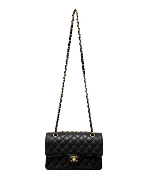 CHANEL（シャネル）CHANEL (シャネル) Wフラップショルダーバッグ ブラック×ゴールド金具 サイズ:23の古着・服飾アイテム