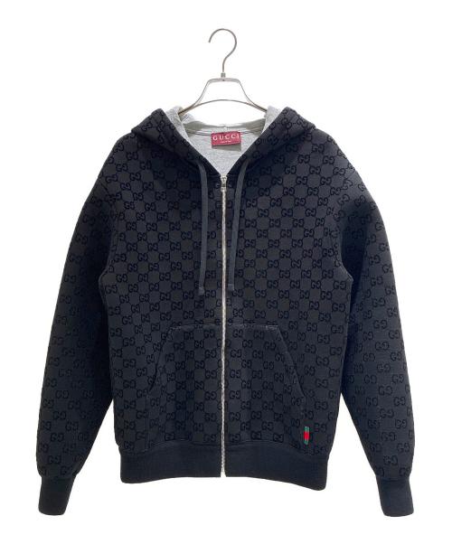 GUCCI（グッチ）GUCCI (グッチ) プリント ジャージー ジップ スウェットシャツ ブラック サイズ:XSの古着・服飾アイテム