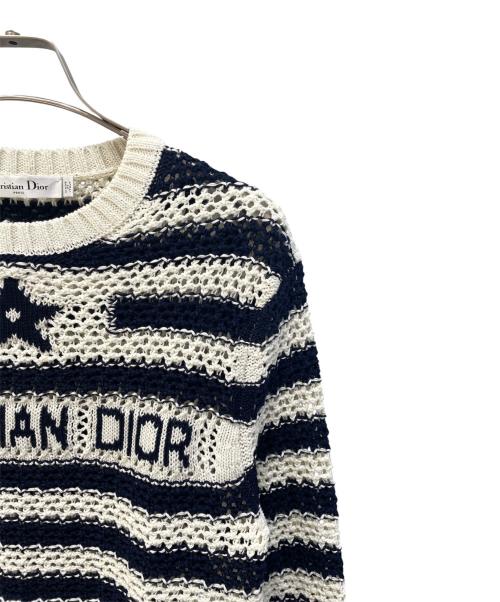 Christian Dior（クリスチャン ディオール）Christian Dior (クリスチャン ディオール) ローゲージボーダーロゴニット アイボリー×ネイビー サイズ:42の古着・服飾アイテム