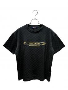 LOUIS VUITTON（ルイ ヴィトン）の古着「エンベリッシュド ダミエ ピケ クルーネック 半袖Tシャツ」｜ブラック