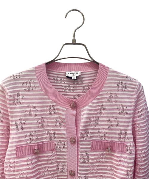 CHANEL（シャネル）CHANEL (シャネル) ココマーク ロゴ ラインストーンボタンボレロカーディガン ピンク サイズ:36の古着・服飾アイテム