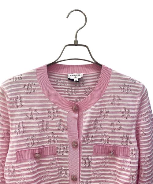 CHANEL（シャネル）CHANEL (シャネル) ココマーク ロゴ ラインストーンボタンボレロカーディガン ピンク サイズ:36の古着・服飾アイテム