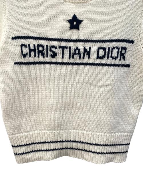 Christian Dior（クリスチャン ディオール）Christian Dior (クリスチャン ディオール) カシミアブレンドショートスリーブニット ホワイト サイズ:38の古着・服飾アイテム