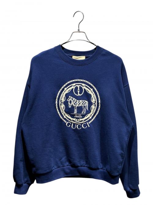 GUCCI（グッチ）GUCCI (グッチ) ホースロゴ刺繍スウェット ブルー サイズ:Sの古着・服飾アイテム