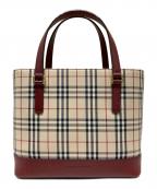 BURBERRYバーバリー）の古着「ノバチェックハンドバッグ」｜レッド×ベージュ