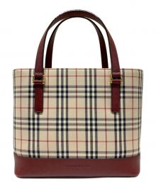 BURBERRY（バーバリー）の古着「ノバチェックハンドバッグ」｜レッド×ベージュ