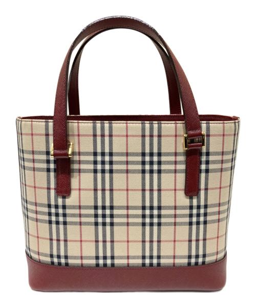 BURBERRY（バーバリー）BURBERRY (バーバリー) ノバチェックハンドバッグ レッド×ベージュ サイズ:-の古着・服飾アイテム