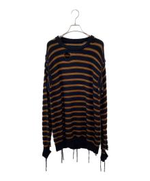 MM6 Maison Margiela（エムエムシックスメゾンマルジェラ）の古着「ダメージ加工ボーダーニット」｜ブラウン