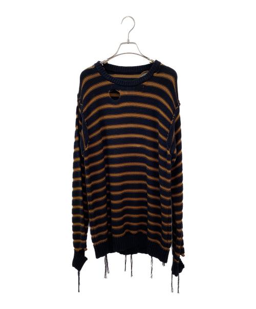 MM6 Maison Margiela（エムエムシックスメゾンマルジェラ）MM6 Maison Margiela (エムエムシックスメゾンマルジェラ) ダメージ加工ボーダーニット ブラウン サイズ:Lの古着・服飾アイテム