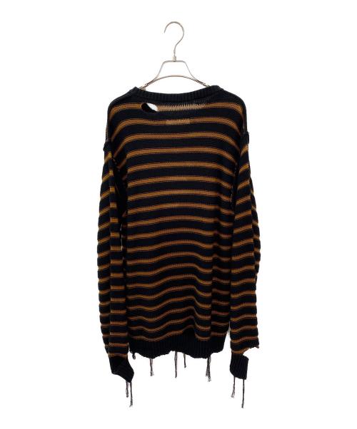 MM6 Maison Margiela（エムエムシックスメゾンマルジェラ）MM6 Maison Margiela (エムエムシックスメゾンマルジェラ) ダメージ加工ボーダーニット ブラウン サイズ:Lの古着・服飾アイテム