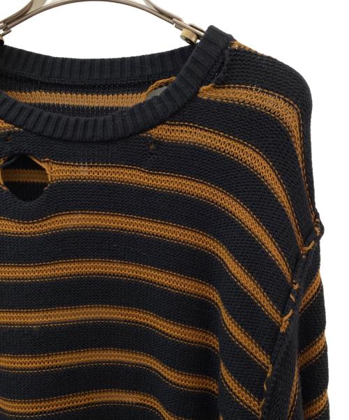 MM6 Maison Margiela（エムエムシックスメゾンマルジェラ）MM6 Maison Margiela (エムエムシックスメゾンマルジェラ) ダメージ加工ボーダーニット ブラウン サイズ:Lの古着・服飾アイテム