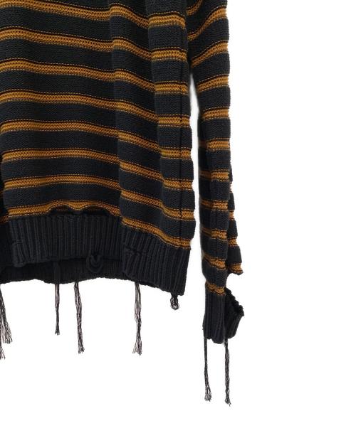 MM6 Maison Margiela（エムエムシックスメゾンマルジェラ）MM6 Maison Margiela (エムエムシックスメゾンマルジェラ) ダメージ加工ボーダーニット ブラウン サイズ:Lの古着・服飾アイテム