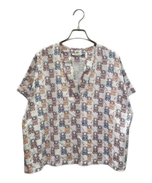 HERMES（エルメス）HERMES (エルメス) タッセルモチーフ Vネックカットソー/Tassel Detail V-Neck Top ホワイト サイズ:40の古着・服飾アイテム