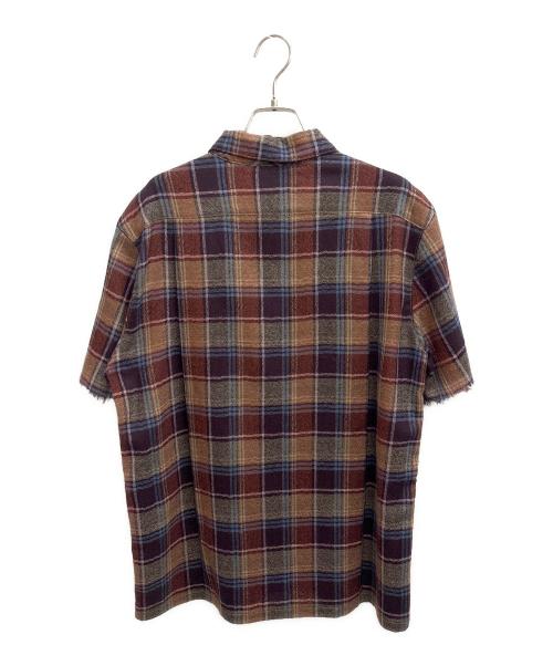 Saint Laurent Paris（サンローランパリ）Saint Laurent Paris (サンローランパリ) ロゴ刺繍カットオフチェックシャツ ブラウン サイズ:XLの古着・服飾アイテム