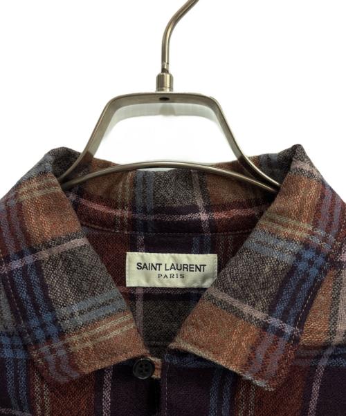 Saint Laurent Paris（サンローランパリ）Saint Laurent Paris (サンローランパリ) ロゴ刺繍カットオフチェックシャツ ブラウン サイズ:XLの古着・服飾アイテム