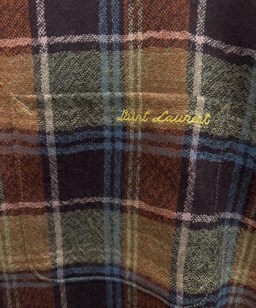 Saint Laurent Paris（サンローランパリ）Saint Laurent Paris (サンローランパリ) ロゴ刺繍カットオフチェックシャツ ブラウン サイズ:XLの古着・服飾アイテム