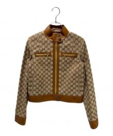 GUCCI（グッチ）の古着「Leather-Trimmed GG Canvas/レザー トリム GGキャンバス/681034 Z8AV6」｜ベージュ