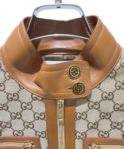 GUCCI（グッチ）GUCCI (グッチ) Leather-Trimmed GG Canvas/レザー トリム GGキャンバス/681034 Z8AV6 ベージュ サイズ:36の古着・服飾アイテム