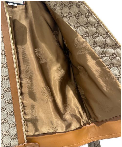 GUCCI（グッチ）GUCCI (グッチ) Leather-Trimmed GG Canvas/レザー トリム GGキャンバス/681034 Z8AV6 ベージュ サイズ:36の古着・服飾アイテム