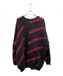 BALENCIAGA（バレンシアガ）の古着「オールオーバーロゴニット」｜ネイビー×レッド