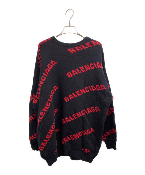 BALENCIAGA（バレンシアガ）BALENCIAGA (バレンシアガ) オールオーバーロゴニット ネイビー×レッド サイズ:Mの古着・服飾アイテム