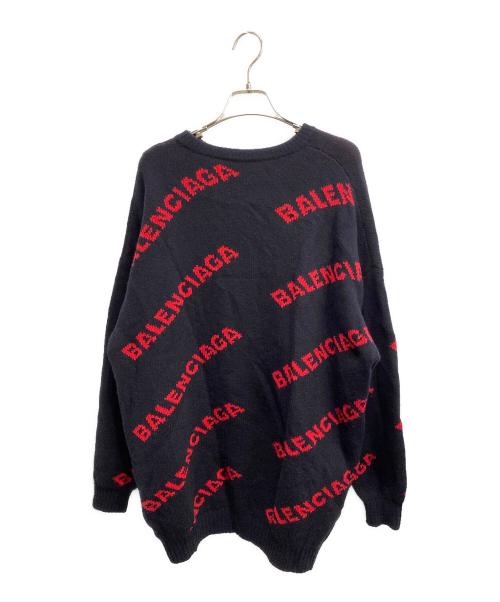 BALENCIAGA（バレンシアガ）BALENCIAGA (バレンシアガ) オールオーバーロゴニット ネイビー×レッド サイズ:Mの古着・服飾アイテム
