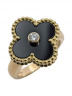 VAN CLEEF & ARPELSヴァンクリーフ＆アーペル）の古着「Vintage Alhambra Ring, 18K yellow gold, onyx, Diamond, ヴィンテージ アルハンブラ リング オニキス ダイヤモンド」