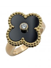 VAN CLEEF & ARPELS（ヴァンクリーフ＆アーペル）の古着「Vintage Alhambra Ring, 18K yellow gold, onyx, Diamond, ヴィンテージ アルハンブラ リング オニキス ダイヤモンド」